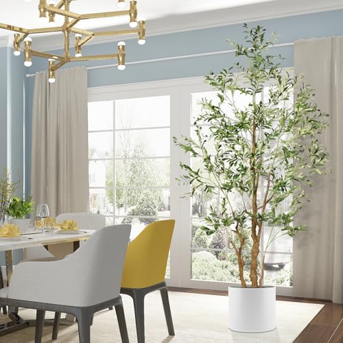 OXLLXO 8.2ft Artificial Olive Tree (96in) with Plastic Nursery Pot Faux Olive Silk Tree, Fruits Fake Plant for Office House Farmhouse Living Room Home Decor (Indoor/Outdoor) - size: 8ft