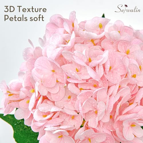 Serwalin 𝟱𝙋𝘾𝙎 3D Real Touch Hydrangea Artificial Flowers, 20in Lifelike Pink Latex Fake Hydrangea Flowers for Wedding Office Family Party Living Room Table Decoration (Pink) - color: Pink, size: 5PCS