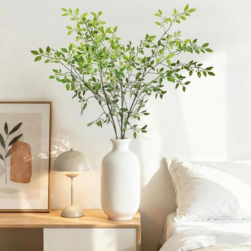 4 Pcs 43.3 Inch Green Nandian Fake Plants Greenery Stems for Vase Decor, Artificial Plants Faux Branches for Vase Filler Fake Leaves Office Home Decor - color: Green Nandina, size: 4 Pcs