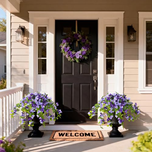 Faux Bougainvillea Artificial Flowers Plants for Outdoor Spring Summer Decoration, 2 Pcs Fake Silk Flower Outside UV Resistant Realistic Long Trailing Vines for Home Porch Patio Balcony Yard(Purple) - color: Mix 1