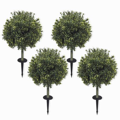 Artificial Boxwood Topiary Ball Tree with Ground Spike, Set of 4 Artificial Shrub Bushes, Fake Evergreen Tree for Porch, Artificial Plants for Outdoor Planters Indoor UV Resistant - color: 4pcs-boxwood-ball