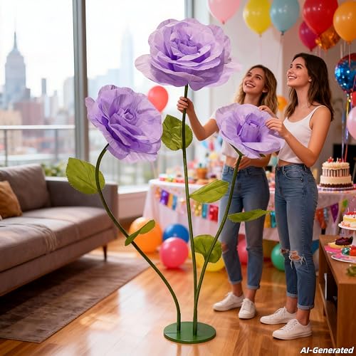 Giant Artificial Rose Flower Decor, Large Standing Faux Bloom for Wedding Aisles, Event Backdrops, Photography Props & Home Styling (Purple) - color: Purple