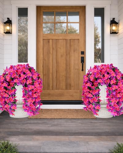 Artificial Flowers for Outdoors – 2 Bundles of UV-Resistant Artificial Bougainvillea, Realistic Silk Flowers for Front Porch, Patio, Garden, Window Boxes & Hanging Baskets (Purple& Hot Pink, 2) - color: Purple& Hot Pink, size: 2 Bundles