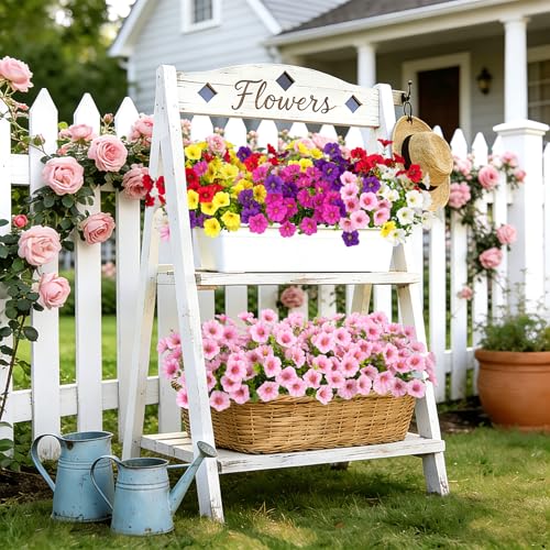 Roberly 12 Bundles Artificial Flowers for Outdoors, Fake Flowers Silk Morning Glory with Eucalyptus UV Resistant Faux Plants for Spring Summer Garden Outside Porch Patio Yard Home Decor, Multi