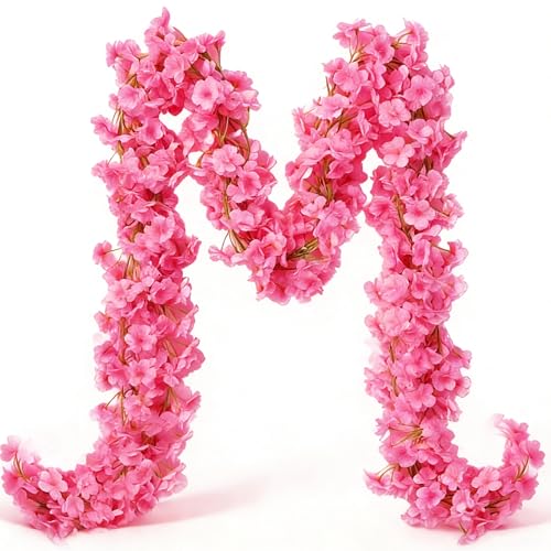 YRIOWMI 10PCS 59FT Artificial Silk Cherry Blossom Garland, Hanging Sakura Flower Vines for Wedding Party Home Arch Office Sakura Decor (Deep Pink) - color: Deep Pink