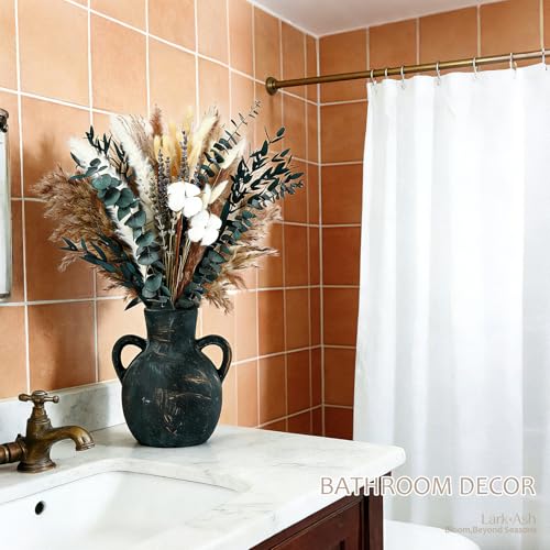 Natural Dried Flower Bouquet – Pampas Grass, Cotton Stems, Bunny Tails Grass, Eucalyptus and Lavender for Western Boho Decor – Rustic Flowers for Your Bohemian Home, Bedroom, and Wedding Table Décor - size: Natural