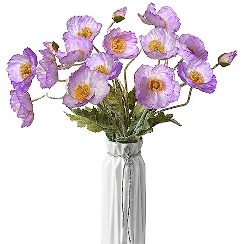 Artificial Flowers 5Pcs Poppies Flowers Artificial Silk Flowers for Home Office Wedding Outdoor Decor (Light Purple) - color: Light Purple