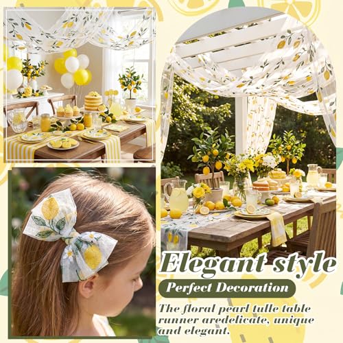 Mindsoft 3 Pcs Lemon Table Runner, 10ft Summer Tablecloth Yellow Lemon Party Decorations Gauze Embroidery Tulle Lace Runner for Table Wedding Birthday Bridal Baby Shower Holiday Dining Decor DIY - style: Lemon