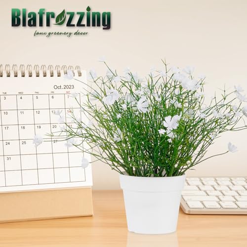 Artificial Babys Breath Potted Fake Plants with Flowers Faux Plants Indoor for Home Office Bookshelf Table Room Decor (White) - color: White