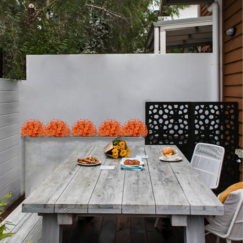 LikSoor 21 Bundles Artificial Outdoor UV Resistant Flowers No Fade Fake Outside Flowers Plastic Greenery Faux Shrubs Garden Porch Window Box Home Decoration(Deep Autumn Orange) - color: Deep Autumn Orange
