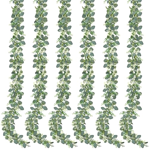 Sggvecsy 6 Pack Artificial Eucalyptus Garland Eucalyptus Leaves Vines Greenery Garland Faux Silver Dollar Eucalyptus Leaves for Table Party Wedding Indoor Outdoor Home Mantle Wall Decor - size: 6PCS