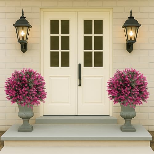 Artificial Eucalyptus Topiary Balls – 24" Set of 2 Faux Shrub Bushes with Ground Spike & Garden Tools – UV Resistant Faux Plants for Outdoor Planters, Porch & Front Door (Red Eucalyptus Topiary Ball) - color: Red Eucalyptus Topiary Ball