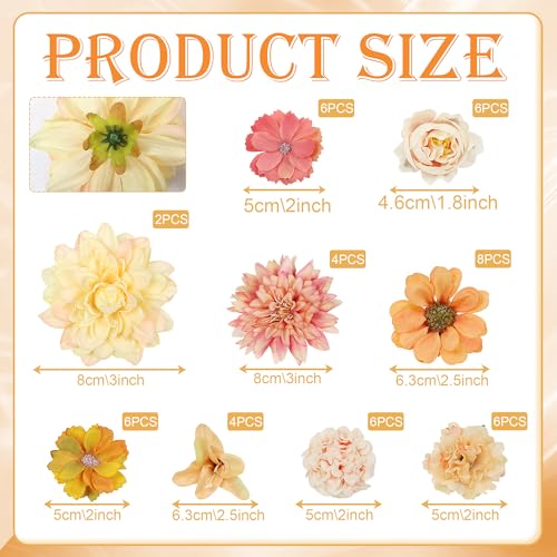 LACGO Fall Artificial Flower Heads Combo - 48pcs Orange Silk Flowers Bulk for Wedding Decor, Bridal Bouquets, Graduation Parties, Cake Toppers & Home DIY Crafts - color: Orange