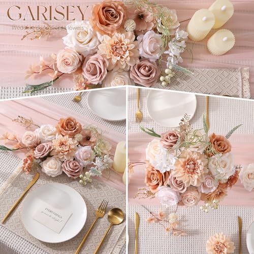 Garisey Artificial Flowers Combo, Mix Silk Flowers Roses, Peonies, Dahlias with Stems for DIY Wedding Bridal Bouquet, Baby Shower, Table Centerpieces, Home Decor, Fake Floral Arrangements-Boho Nude - color: Boho Nude