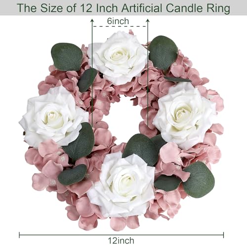 Artificial Flower Candle Rings - 6 Inch Inner Rose Floral Wreaths for Wedding Bridal Event Table Centerpieces Backdrop Decorations (Dusty Pink & White, 6 X Candle Rings) - color: Dusty Pink & White, size: 6 X Floral Wreaths