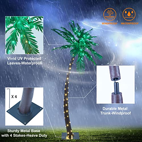 Lightshare 7 Feet Palm Tree 152LED Lights Artificial Fake Tree Decoration for Tiki Bar Outside Patio Porch Pool Christmas Nativity - size: 7ft