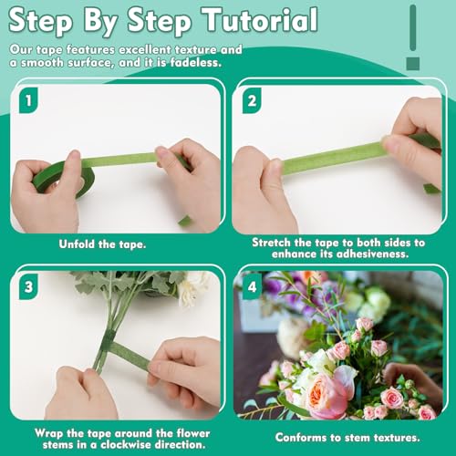 Floral Tape, 1/2inch Flower Tape, Green Flower Tape for Bouquet Stem Wrap Floral Arranging Craft Projects Corsages, Wedding Bouquet - color: Green