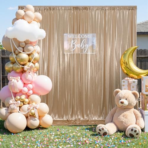 30ftx10ft Champagne Sequin Backdrop Curtain for Parties, Wrinkle Free Thick Glitter Sparkle Photo Backdrop Drapes 6 Panels 5x10FT Shimmer Back Drop Cloth for Wedding Birthday Photography Background - color: Champagne, size: 5'W×10'H _6 Panels