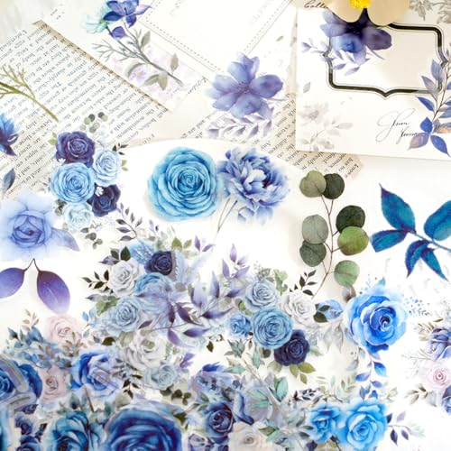 100 Pcs Blue Flower Stickers, Wildflower Stickers for Scrapbooking Junk Journal Card Making Collage Notebook Diary Planner Letter Envelope Water Bottle Phone Case Craft Decoration (Blue) - color: Blue
