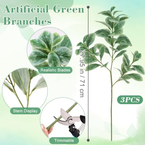 Gresorth 3 Pcs Artificial Green Leaf Stems 27.5" Fake Greenery Leaves Faux Long Eucalyptus Leaf Plant Branches for Vase Garden Home Wedding Centerpieces Office Kitchen Birthday Decor - color: Green Branches