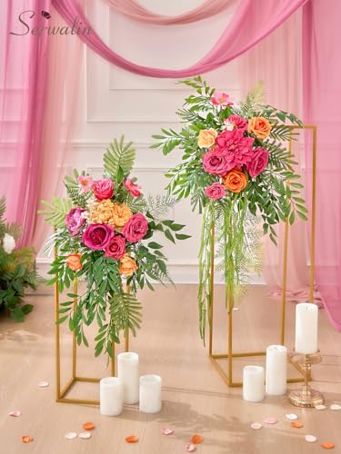 Serwalin Artificial Hot Pink & Orange Flowers, Magenta Silk Fake Flowers, Autumn Faux Flowers for Wedding Bouquet, Table Centerpieces, Home Decor - color: A Aesthetic Hot Pink & Orange, size: Square