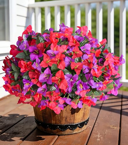 Bougainvillea Artificial Flowers for Outdoors Faux Plants Spring Decor, 4 Bundles Realistic Fake Silk Bougainvillea for Outside UV Resistant Faux Flowers for Outdoor Planters Porch Patio Garden Home - color: Redfuchsia