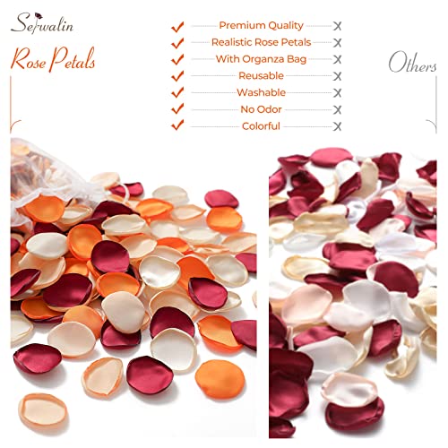 Serwalin 300Pcs Silk Rose Petals Flower Petals for Weddings Burgundy Gold White Petals Fake Orange Petals for Aisle Flower Girl Basket Bridal Shower Table Decor (4 Color Mixes) - color: A Orange Burgundy, size: 300pcs