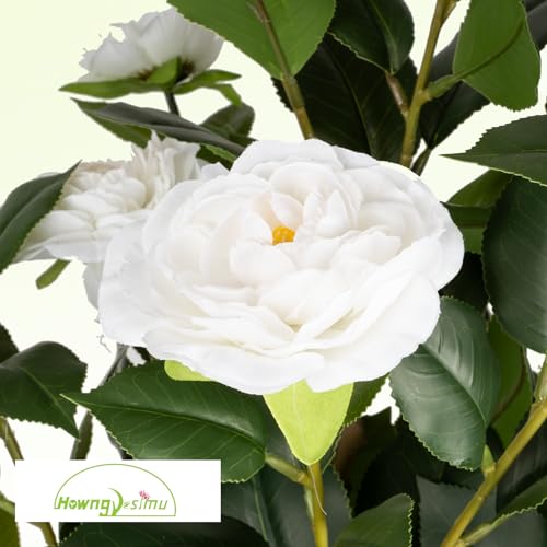 Artificial Camellia Tree 2 Pack, 38’’ Faux Camellia Plant in Pot with White Flowers, Greenery Potted Plant for Indoor Outdoor Office Home Porch Decor, White - color: White, size: 3FT