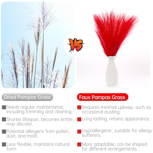 Faux Pampas Grass Decor ， 21.7 Inch Artificial Pampas Grass Red Reed Grass, Vase Filler for Home Decor, Room, Bathroom, Wedding, Table Centerpiece - 20PCS - color: Red
