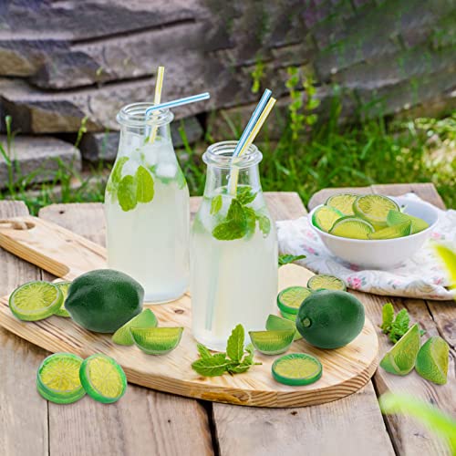 Woration 20PCS Artificial Fake Green Lemon & Slices Blocks Decoration Faux Fruit Slice Set Food Model Limes Theme Party Table Centerpiece Wedding Ornament Vase Fillers - color: Lime