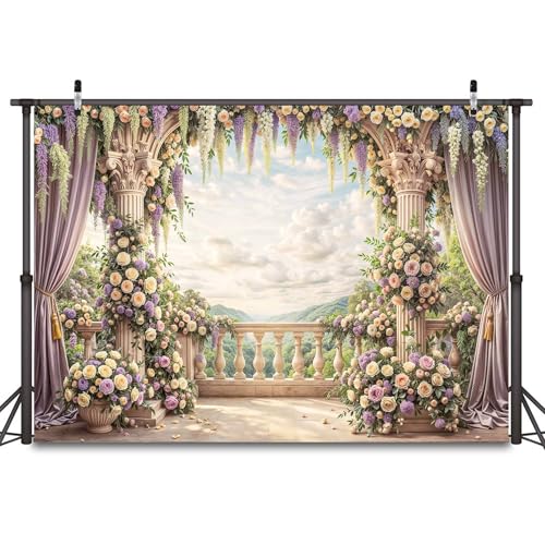 6 x 4 ft Purple Floral Backdrop Rome Garden Balcony Arch Retro Flowers Photography Backdrops Wedding Birthday Party Decorations Baby Bridal Shower Portrait Photo Background Studio Props Wall Decor - color: Multi01, size: 6X4FT