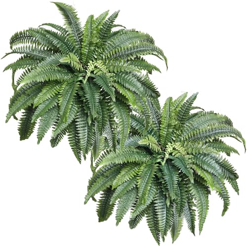 KOL Artificial Boston Ferns, Fake Faux Fern Plants 45 Inch 2 Pack, Green Large Fern with Bendable Stems for Floor Display, Indoor Outdoor UV Resistant Home Decor - color: Green