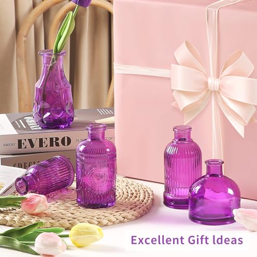 Mini Glass Bud Vases,Versatile Small Bud vases for Home and Wedding Decor, Exquisite Bridal Shower Table Centerpieces,Aromatherapy Bottles,Candle Holder, Ideal of Gifts(Pack of 30,Purple) - color: Purple, size: 30 pcs