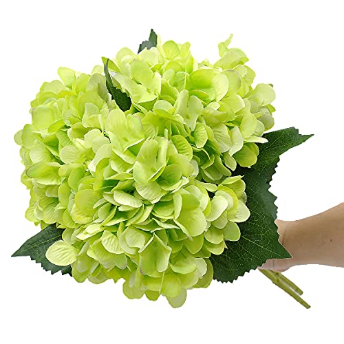 6Pcs Artificial Fake Flowers Plants Silk Hydrangea 1 Flower Head Arrangements Wedding Bouquets Decorations Plastic Floral Table Centerpieces Home Kitchen Garden (Green) - color: Green
