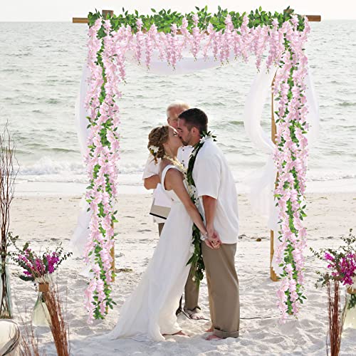 U'Artlines 10Pcs 7.2 Ft/Piece Artificial Wisteria Garland Silk Fake Pink Wisteria Flowers Hanging Greenery Vines Garlands Rattan for Home Garden Wedding Arch Party Indoor Outdoor Décor - color: Pink