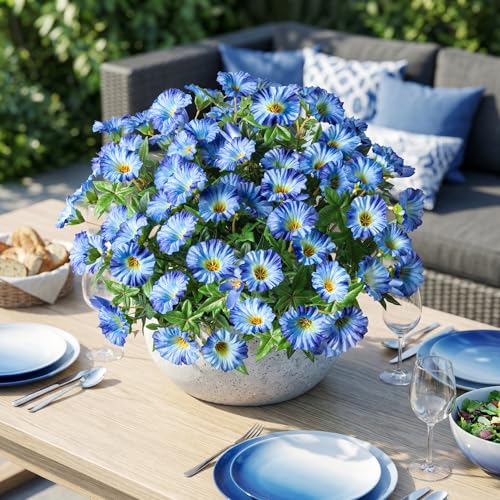 Blue Artificial Morning Glory Flowers for Outdoor Planters, Premium UV Resistant Silk Faux Flowers for Porch, Hanging Basket & Window Box, Lifelike Floral Arrangement, No Pot 13.3“ 8 Bundles - color: Blue 8pcs