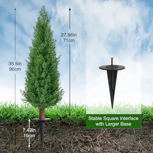 2 Pack 3ft Artificial Cedar Topiary Trees with Ground Spike, UV Resistant Fake Plants Front Porch Décor, Lifelike Artificial Plants Indoor Fake Tree Faux Plants for Home Living Room Offices - color: Cedar-1