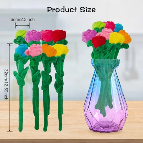8 Pack Artificial Plush Flower Bendable Curtain Buckle Tiebacks Cute Rose Plush Colorful Rose Flower with Bendable Stems Bouquet Gift for Kids Baby Girl Toddlers - color: Colorful Rose