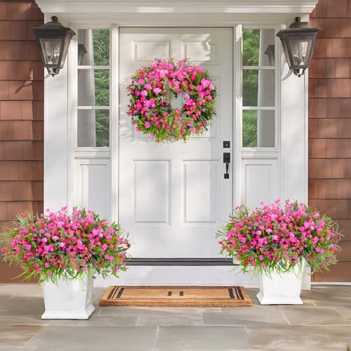 36 Pcs Artificial Flowers for Outdoor, UV Resistant Outdoor Fake Plants Faux Plastic Flowers Shrubs for Outside Garden Patio Porch Window Box Spring Summer Decor (Mixed Pink) - color: Pink
