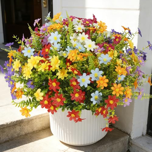 Artificial Daisy Flowers UV Resistant Outdoors 36 pcs Silk Wildflowers Spring Flowers, Fake Realistic Daisiy Colorful Mixed Faux Greenery Plants for Garden Porch Planters Window Wedding Decor - color: Multi Color（mixed 8 Colors）, size: 36 pcs
