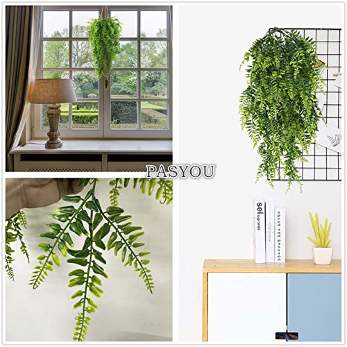 PASYOU Artificial Boston Ivy Plant, Fake Hanging Vines Plastic Plants Ferns Vine Faux UV Resistant Greenery for Indoor Outdoor Bathroom Decor Office Garden Party Wedding Baskets DIY Decoration 2 Pack - color: Boston Fern Vine/ 2 Pcs