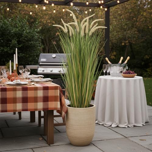 KOL Artificial 5ft Horsetail Reed Grass – 59in Tall Faux Grass Plant in Pot, Indoor Outdoor Artificial Greenery for Home, Office, Wedding & Party Decor - size: 5FT
