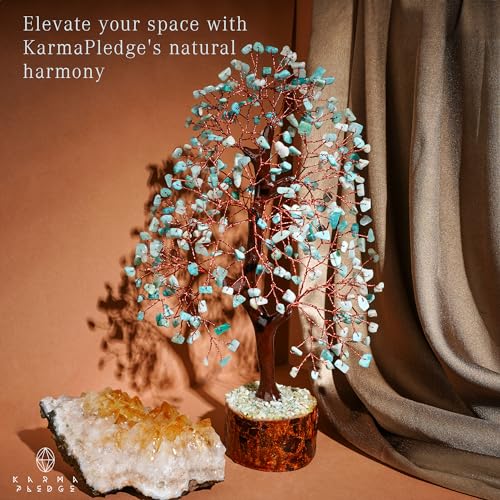 Crystal Tree of Life Birthday Gifts for Women, Men, Handmade Home Decor, Office, Room Decoration, Amazonite Reiki Healing Crystal Chakra Tree for Money, Good Luck Gifts for Her, Mom & Dad - color: Wooden Base Amazonite Crystal Tree