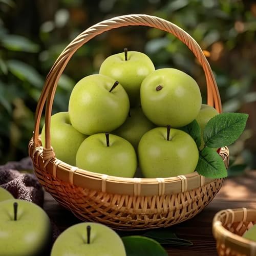 Gresorth 6pcs High Grade 7cm Size Fake Green Apple Decoration Artificial Realistic Fruit Simulation for Home Party Christmas Display - color: G