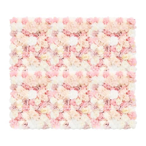 Flower Wall Panels 3D Flower Wall Backdrop, 6Pcs Artificial Flower Wall Panel Silk Rose Hydrangeas Floral Decorative Wall Background for Wedding Home Decor (White, Yellow, Pink, 23.6*15.7in) - color: Pink
