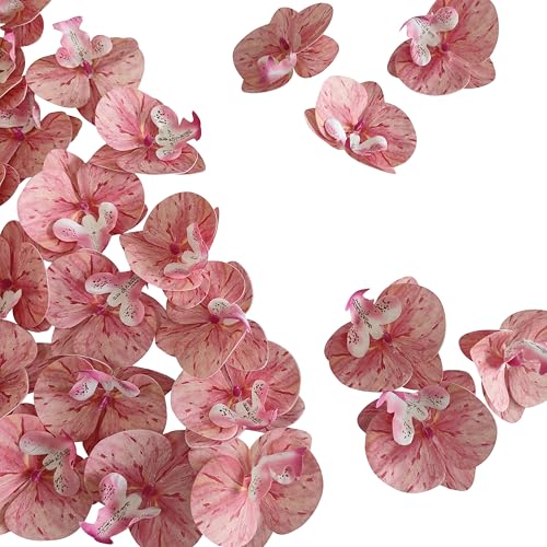 Fake Pink Orchids Artificial Flowers Heads, 3.5''Fake Orchid Heads for Wedding Floral Bouquet Decor DIY Craft Making Bridal Shower Photography Props (80, Pink) - color: Pink