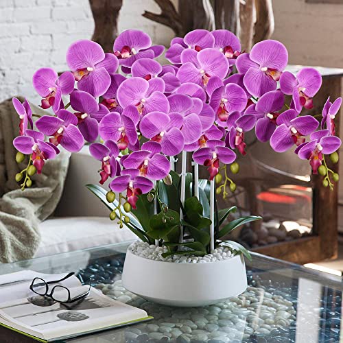 DILATATA Blooming Phalaenopsis Orchid 31.5" Tall Real Touch Artificial Orchid with 9 Large Flowers Fake Orchids Artificial Flowers for Decoration Home Arrangement-Purple Orchids Flowers 2pcs - color: Purple #21
