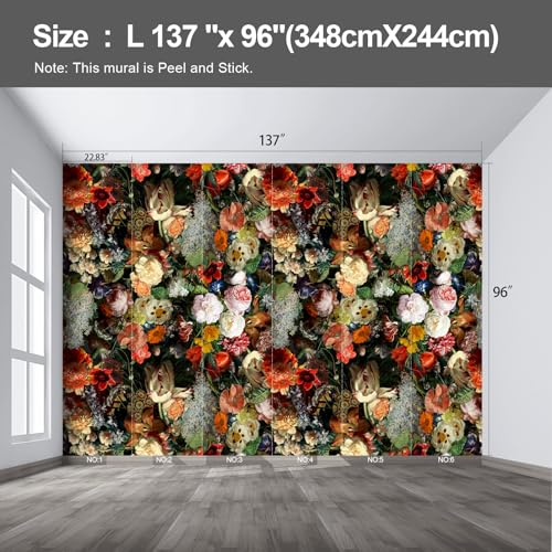 Rose Floral Large wall murals Peel and Stick self Adhesive Flowers Wallpaper for Bedroom Living Room - 96"x137" - color: F32, size: 96"x137"