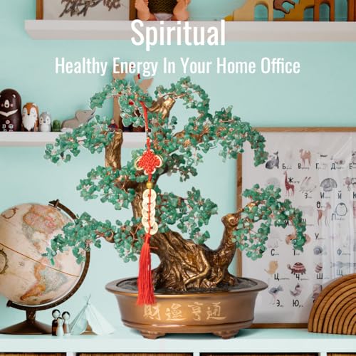 Green Aventurine Gemstone Crystal Bonsai Tree of Life（1,350 Gemstone Count） Large Feng Shui Money Chakra Tree for Luck and Wealth Desk Decoration 20 Inches - color: Big Aventurine