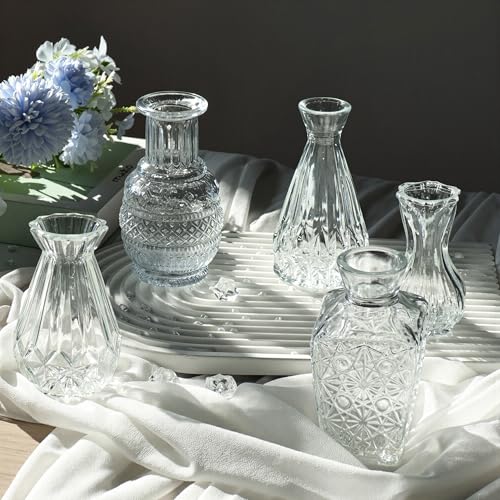 Babenest 12pcs Clear Small Bud Vase Set, Mini Gradient Glass Flower Vases in Bulk, Decorations Vintage Little Vase for Rustic Wedding Party Home Office Recepetion Centerpieces Table Decor - color: Clear, size: 12pcs